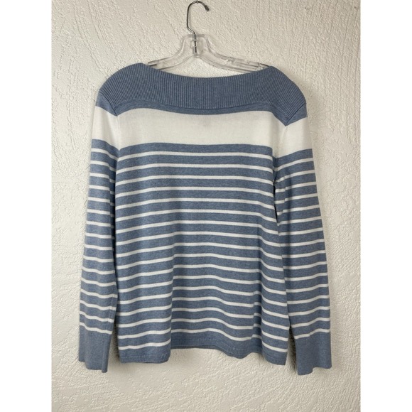 Chaps Sweaters - CHAPS Cotton/Modal Light Blue Womens White Stripes Boat Neck Sweater Size Large